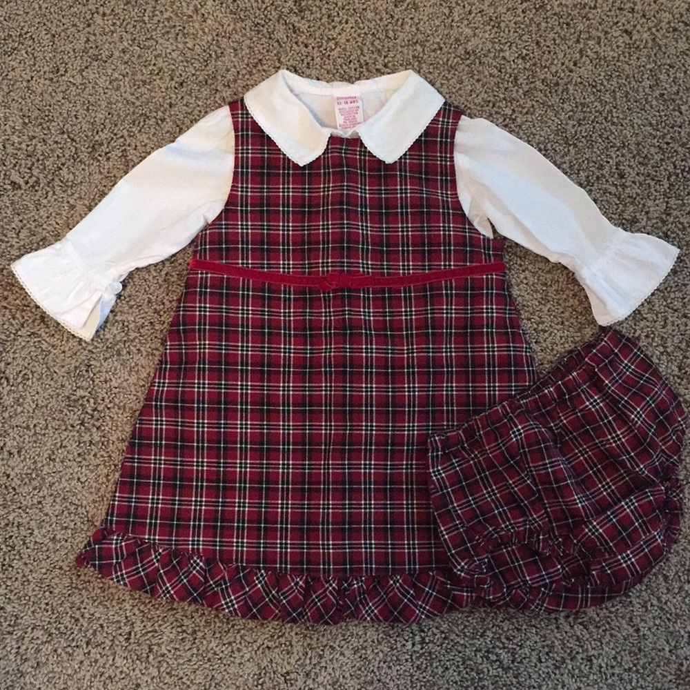 Gymboree burgundy plaid dress, 12-18 mos